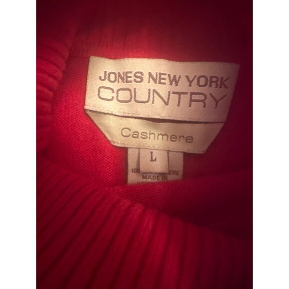 Jones New York Country Vintage 90s Red Cashmere Turtleneck Sweater L Minimalist - Picture 3 of 5